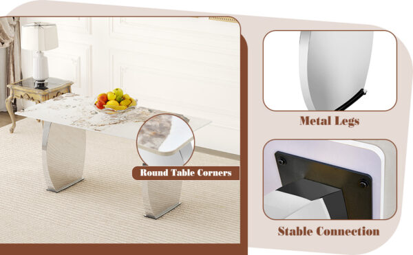 cccbd9a12261431b98fd91b2223a824f_7b2f75b866b4519f9cc921c4682665e9 Table and chair set.63*31.4 Inch Pandora Patterned Sintered Stone Dining Table Set - 6 Black Chairs With Silver Metal Legs.Modern Light Luxury.Perfect For Dinner Room,Meeting Room,Kitchen,etc.