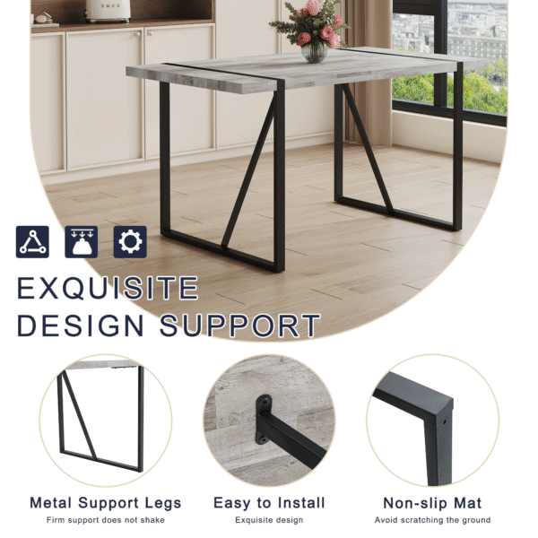 ccd465fdcd18483dae10d498889149ae_bb2bccc9fd4be921467afd2ff5ea2a15 Table and chair set.A minimalist retro rectangular dining table with a textured top and black metal legs.Paired With 4 Light Gray Linen-Cotton Dining Chairs With Curved Widened Cushion Design.