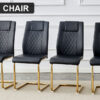 Modern dining chairs with faux leather padded seats, dining room chairs, gold metal leg upholstered chairs, suitable for kitchens, living rooms, bedrooms, and offices, set of 4 (black+PU leather)C-001