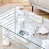 Modern minimalist double layered transparent tempered glass coffee table and coffee table, paired with white MDF decorative columns. Computer desk. Game table. CT-X02