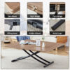 Modern minimalist multifunctional lifting table, with a 0.8-inch wood grain process sticker desktop and black metal legs, can be used as a dressing table, coffee table, dining table, and office table
