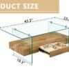 43.3 Inch Modern Two-Tier Coffee Table - Clear Tempered Glass and Natural Wood Grain, Multifunctional Storage Design.The bottom tier includes a drawer.Can be used as a coffee table,side table,etc.