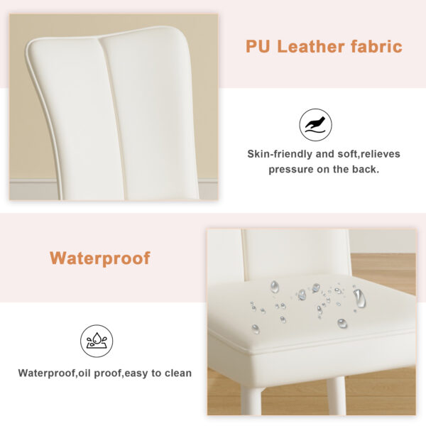 Modern minimalist dining chair, white PU leather curved back and seat cushion, white metal chair legs, suitable for dining room, bedroom, living room. A set of four chairs. 008