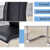 Luxury Simple Arch Chair - Set of 4 Black PU Material High Resilience Dining Chair with Arched Metal Silver Leg.