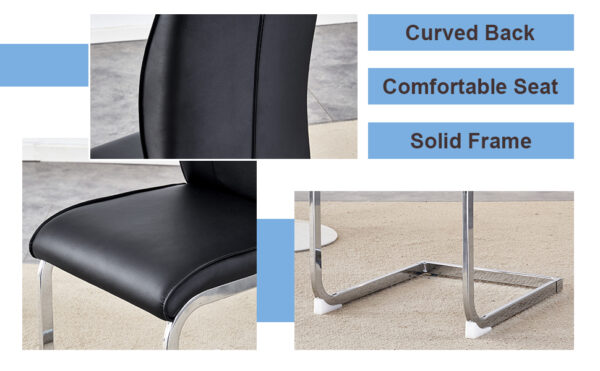 cdd8941f61cb4c47b937431366927979_c90798beccad00d8b3382bed1688e604 Luxury Simple Arch Chair - Set of 4 Black PU Material High Resilience Dining Chair with Arched Metal Silver Leg.