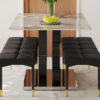 Table and chair set.63*31.5 Inch Pandora Pattern Sintered Stone Dining Table Set,MDF material OC shaped bracket,Paired With 2 Benches,A Choice of Subtle Luxury for Modern Homes.