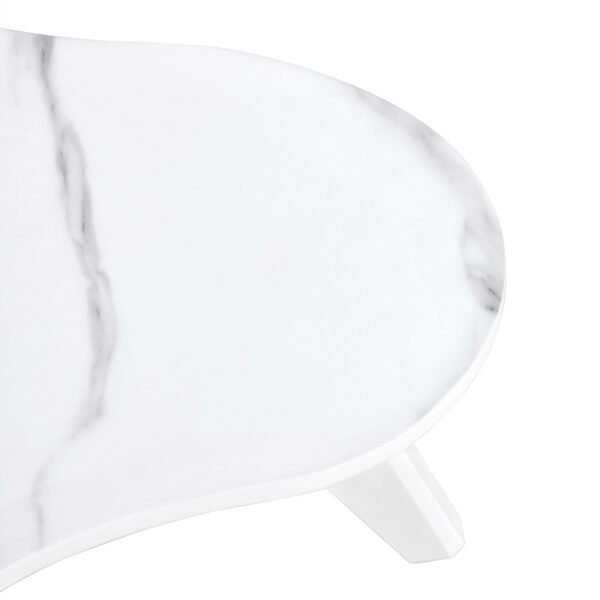 cde4228d6d0b4dea923a7c3c22d8b5a6_618ff559795f2fafd57b4253707d4d41 Modern minimalist white imitation marble tabletop coffee table. Solid wood spray painted desk legs, cloud shape to give you a new experience, computer desk. Suitable for dining and living rooms.