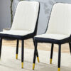 Modern Two-Tone PU Dining Chairs - White and Black spliced chairs With Gold Decorated Legs.White and Black spliced,Black Metal Legs,Set of 2 chairs.
