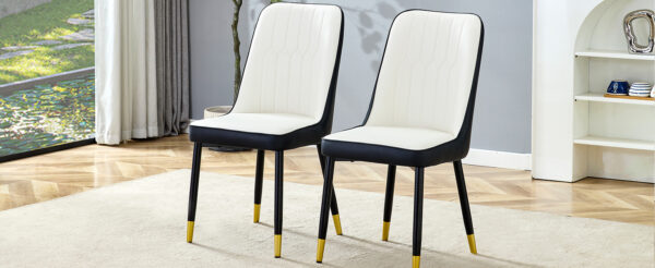 cdfc254fb24f4a0190e0e79f970ef4f5_24f412e56b3ce9c212f7cd436a718c40 Modern Two-Tone PU Dining Chairs - White and Black spliced chairs With Gold Decorated Legs.White and Black spliced,Black Metal Legs,Set of 2 chairs.