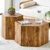 Modern Minimalist Set of Two Hexagonal Wood-Grain MDF Coffee Tables.Modern MDF coffee table, with complex texture patterns, style and texture coffee table to redefine your interior decoration.
