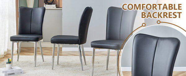 ce13da227bf445e78adcd1be7c75a45f_ed6a39d5c2aae92489e5e3b2f401c466 Table and chair set.63"*35.4" White Imitation Marble Pattern MDF Dining Table Set - 6 Black PU Chairs with a vertical stripe design on the backrest.Create Your Exclusive Low-Key Luxury Space.