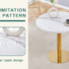 Table and chair set.31.5 Inch Elegant White Marble Pattern Round Dining Table - Suction Molding Annular Texture.Paired With 4 Black PU Chairs with Simple Line Designs On The Backrest.