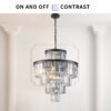 (Same as W1340P188535/L5002-600-B) 24" Luxury Crystal Chandelier with Black Finish – Elegant 15-Light 5 Tier Pendant Light Fixture for Living Room, Dining Room, or Entryway (Bulb Not Included)