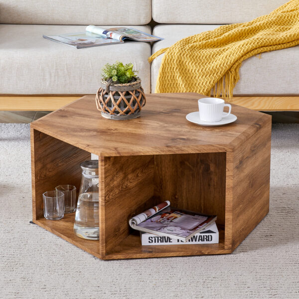 ce452a417dbe4a91a6e5b668c5e6895b_cf68cc15ca3c1c10af75c439afa97a67 Hexagonal MDF coffee table, characteristic pattern stickers, multi-hole design to give more storage space, simple and convenient design makes it suitable for all kinds of style scenes.