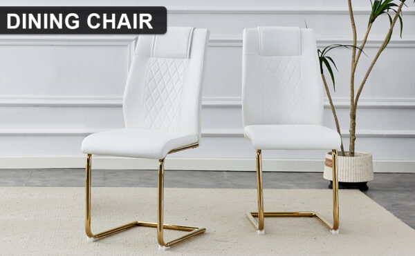 Modern dining chairs, dining room chairs, and golden leg cushioned chairs made of artificial leather, suitable for kitchens, living rooms, bedrooms, and offices. Set of 4 pieces (white+PU)C-001