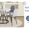 Table and chair set.A Modern Minimalist Circular Dining Table With A Diameter Of 33.3 Inches.Paired With 4 Light Gray Linen-Cotton Material High Resilience Dining Chair with Metal Leg.