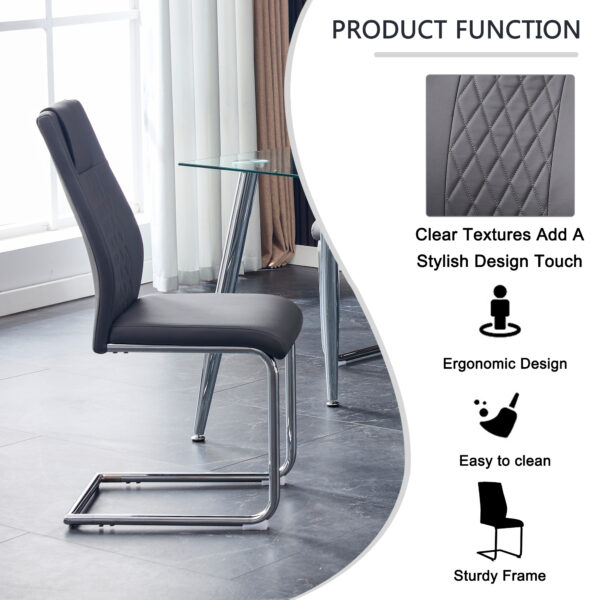 Modern Dining Chairs with Faux Leather Padded Seat Dining Living Room Chairs Upholstered Chair with Metal Legs Design for Kitchen, Living, Bedroom, Dining Room Side Chairs Set of 4 (Grey+PU)C-001