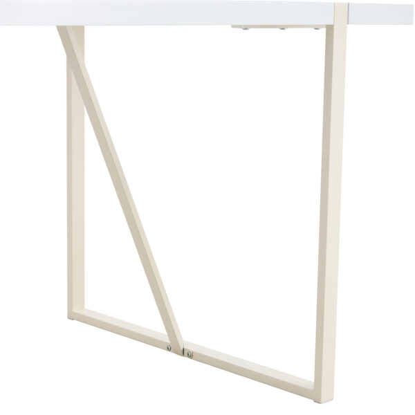 ce657868b7fa4aaeafc0dbec692200d6_5b4dbe36bf635ad543add67708aacb58 Table and chair set.55"x31.4" Cream-Style White MDF Dining Table Set with 4 Dark Gray Chairs With Silver Metal Legs.MDF Tabletop and metal frame legs.Adding a warm atmosphere to your family.