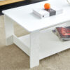 A modern and practical white coffee table and coffee table. The double layered coffee table is made of MDF material,. Suitable for living room, bedroom, and study.43.3"*21.6"*16.5" CT-16