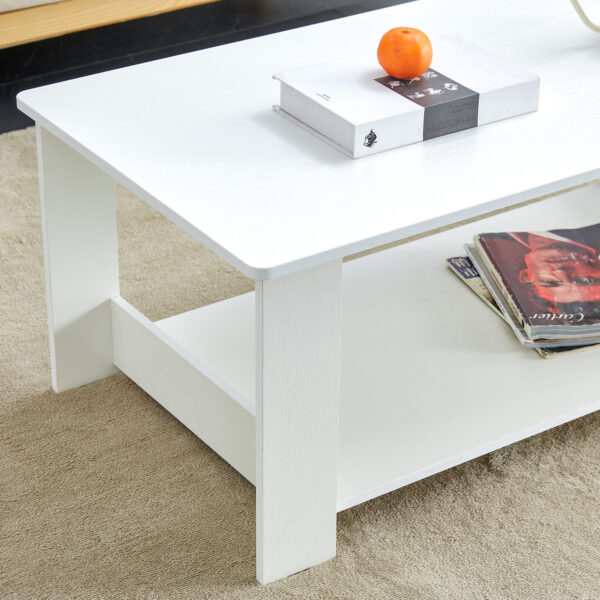 ce97dae709114183a7cd32332683102b_20240206_bda2457c990d6bf160397809c6d97453 A modern and practical white coffee table and coffee table. The double layered coffee table is made of MDF material,. Suitable for living room, bedroom, and study.43.3"*21.6"*16.5" CT-16