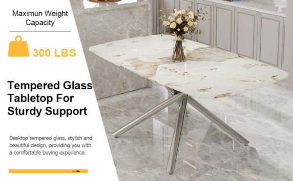 ce9a7c535ca34542a0608a0a57b466ac_54bf63fd4715779d5ccdebc186975ea8 Large modern minimalist rectangular dining table with 0.39 "imitation marble tabletop and silver metal legs, suitable for kitchens, restaurants, living rooms, conference rooms.W1151S00986