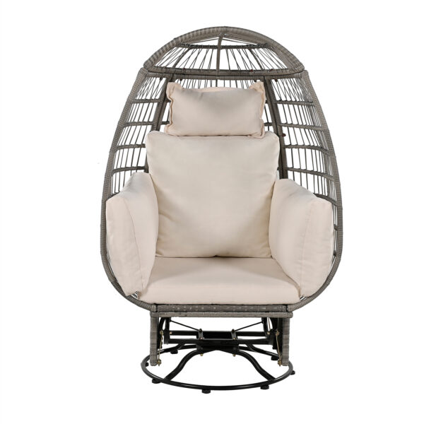 TREXM Outdoor Swivel Chair with Cushions, Rattan Egg Patio Chair with Rocking Function for Balcony, Poolside and Garden (Grey Wicker + Beige Cushion)