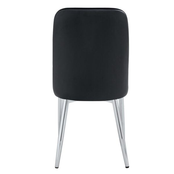ceb88b6e803f4644b1c744493b35dc4f_a0ebcf92b7c368cd089fb07b521ca674 2 modern dining chairs, smooth PU leather backrest and silver-toned metal legs for a comfortable home experience for kitchens, bedrooms and offices.