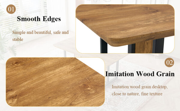 cecb98c7f5d94792b6a60f0192c5d077_a354342e93e14e82d4d931dee307eedb Table and chair set.67"x36" Wood-Textured MDF Dining Table Set with 6 Brown Fabric Chairs.MDF sticker,Wood colored texture sticker,Black C-tube dining chair legs,Suitable for kitchen,Dining room,etc.