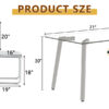 Table and chair set.71 * 35.4 inch rectangular dining table.Tempered Glass Tabletop,Silver 7-shaped Metal Table Legs.Paried With 6 White High-quality PU Chairs With Arched Metal Legs.