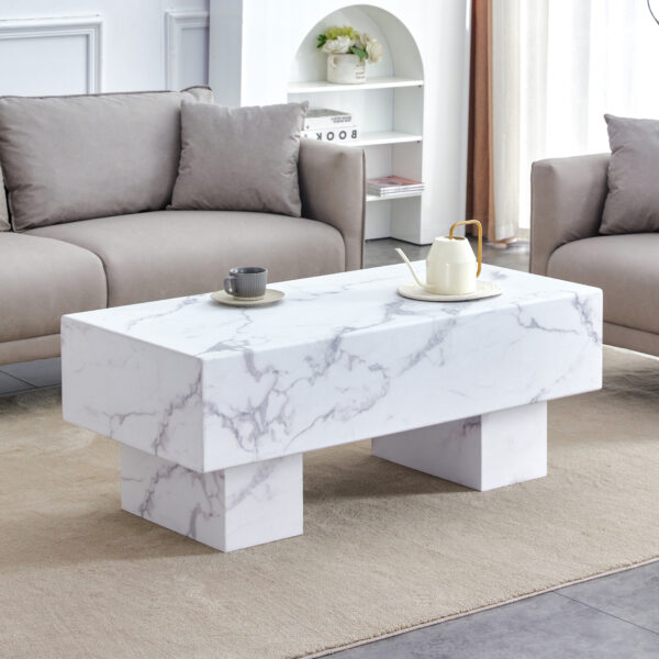 cf12e5301a36473ca8ff3f69d8de569b_0c2c9dfebdafa909f48da9984a577803 Modern Simple White Marble Texture MDF Coffee Table - 43.3"x21.6"x17.2" Practical Model.Making it an ideal addition to any living room or apartment.W1151134962