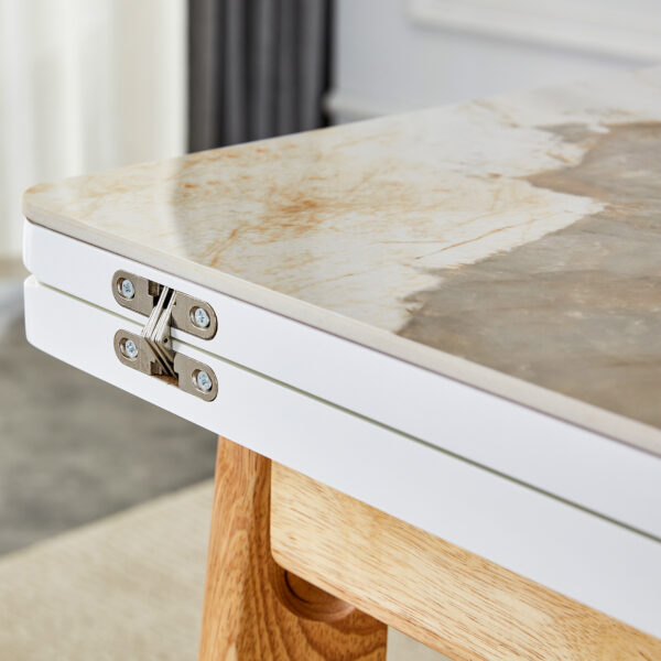 cfafdf7be96c4c939b040191bbea62a3_20240206_8ff888b5f222cfac1a339657ec3674f9 Imitation marble white sintered stone tabletop with rubber wooden legs, foldable computer desk, foldable office desk, suitable for restaurants, living rooms, terraces, kitchens