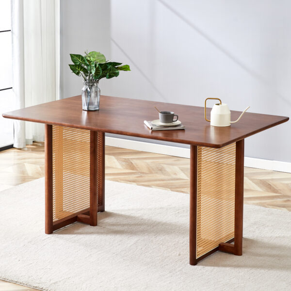 cfb6ab05017644fea2effc35a46e74af_7ba282a12f9363575505c8886293167b Chinese country retro solid wood dining table,simple modern imitation rattan dining table.Suitable for dining room, living room, office.Natural Style Walnut Solid Wood Dining Table.