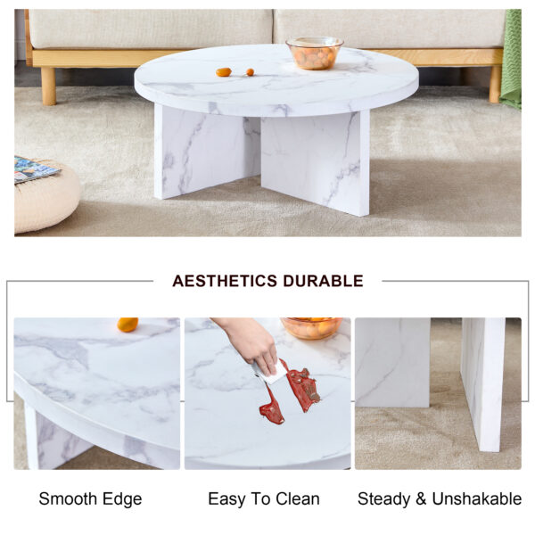 cfbc5e82105f408fa6d191c8678b55a5_20240123_5c7f205839770ea187e51d314885464c A white MDF material circular patterned coffee table, a 31.4-inch white center table, modern coffee table, suitable for small spaces and living rooms.