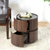 MDF ITALIAN HIGH-GRADE DOUBLE-LAYER STORAGE ROUND SIDE TABLE, BROWN AND BLACK COLOR