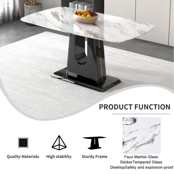Table and chair set, modern and minimalist dining table, imitation marble patterned tabletop, MDF legs with U-shaped brackets. Paired with comfortable chairs, suitable for dining and living rooms.