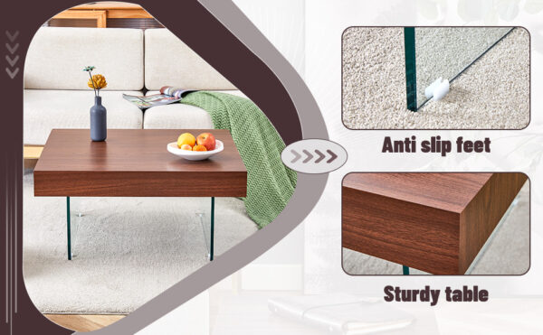 cfe0ac2cec70407386584d6dc4da7dc8_984d8633bb50df133ad2c95725f78170 Walnut Colored Square MDF Coffee Table - 31.5"x31.5" with Tempered Glass Legs.Density Board Sticker,Reinforced Glass Legs.Walnut Colored Texture Sticker.