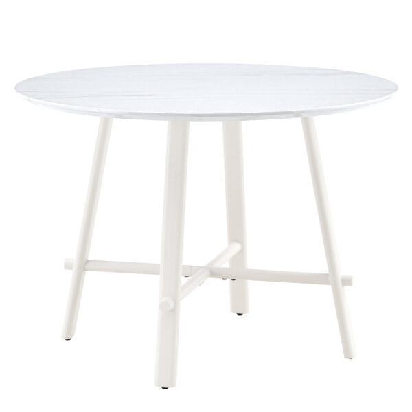 cfe4777606da4121ac6db85dc8ad4a3f_5074824c15a63cc1d7d782e1aaea0fe9 Table and chair set, MDF desktop, white metal table legs, stable and beautiful, suitable for most styles of home. Modern simple dining table, comfortable seating.