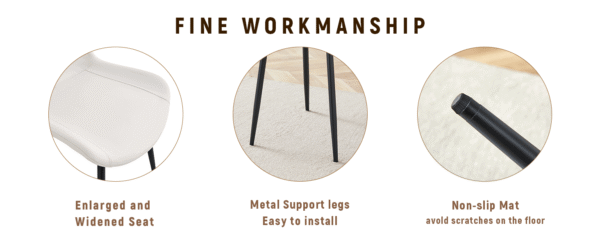 Table and chair set.71*35.4 inch Wooden And Black Spliced Dining Table With Storage Function In The Middle Of The Table Legs.Paired With 6 White Artificial PU Chairs With Curved Widened Cushion Design