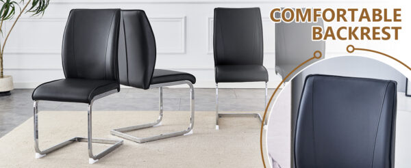 d01baba4e2eb467bb69d10e30fdb0255_50569d49eb088506040b5b2104dade50 Table and chair set.63"*35.4" White Imitation Marble Pattern MDF Dining Table Set - 4 Soft and Comfortable Black PU Chair With Arched Metal Silver Leg.Create Your Exclusive Low-Key Luxury Space.