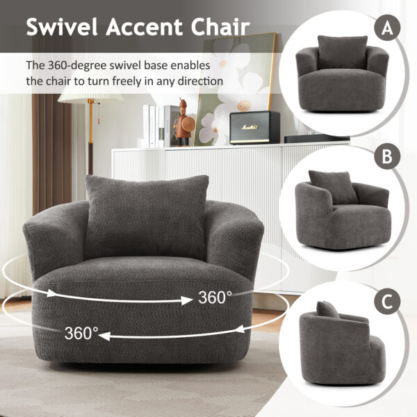 360° Swivel Chair, 38.2" Accent Chair Sofa, Upholstered Swivel Barrel Sofa Chair with a Throw Pillow for Living Room, Bedroom, Office and Hotel, Grey