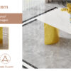 Modern minimalist dining table. White imitation marble glass sticker tabletop, golden table legs, stable and beautiful. Suitable for living room and dining room 63" *35.4" *30 DT-69