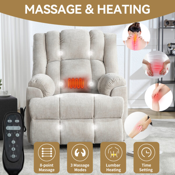 Dual Motor Heat Massage Infinite Position Up to 350 LBS Electric Power Lift Recliners with Power-Remote, Medium-firm and Heavy Duty, Beige