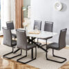 Large rectangular imitation marble dining table, 6-8 seats, 0.39 "black artificial marble countertop, smooth chrome legs, Sleek Chrome Legs. Perfect for Kitchen, Dining, Living, Meeting, Banquet 1537