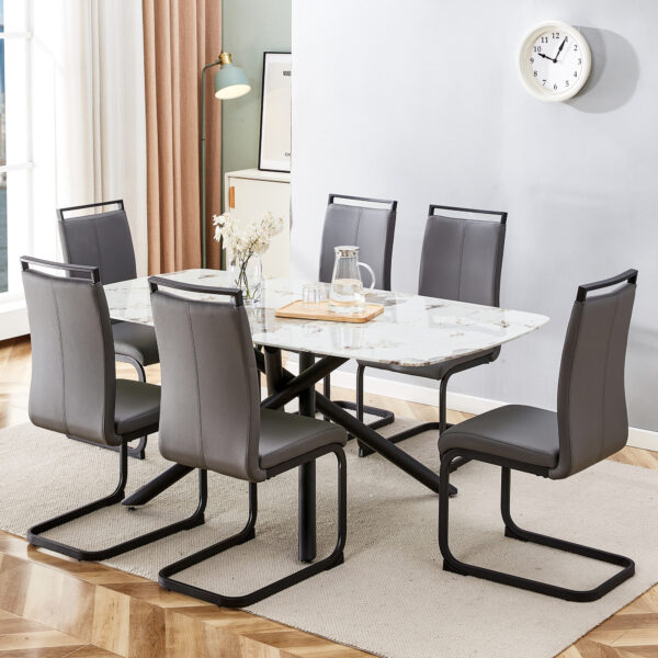 d098679fd9164a79b09d0f496d5c025b_20230613_42bb65bb3559026da6d657265f627d03 Large rectangular imitation marble dining table, 6-8 seats, 0.39 "black artificial marble countertop, smooth chrome legs, Sleek Chrome Legs. Perfect for Kitchen, Dining, Living, Meeting, Banquet 1537