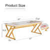 A coffee table is made of rock slab material, with a natural and smooth marble pattern on the surface, which complements the modern design of the golden metal legs and adds a touch of fashion.47*23.6
