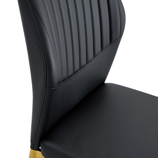 d0da25705771447b890a08a3365bc86d_7c74b007ac849f8af37832b18f734cda Luxury Simple Chair - Set of 6 BLACK PU Material High Resilience Dining Chair with Metal Gold Leg.The Chair Back Has a Vertical Stripe Design With Smooth And Uniform Lines.