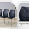 Luxury Simple Chair - Set of 6 BLACK PU Material High Resilience Dining Chair with Metal Silver Leg.The Chair Back Has a Vertical Stripe Design With Smooth And Uniform Lines.