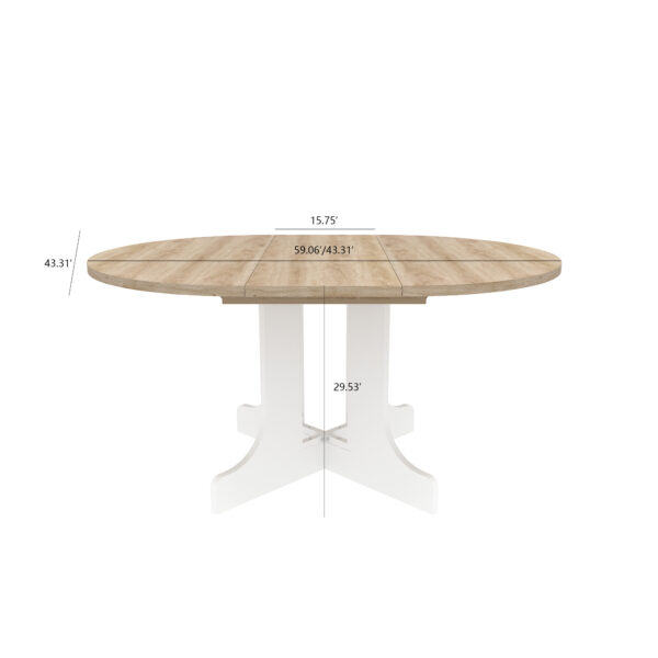 d111c0857bc441bf86bf1c7ed93be681_376d89a7bd2951eb81aecd20d1f44941 Dining Table for Farmhouse Kitchen 59x43 Inch Expandable Oval Table Top with Removable Leaf Trestle X Shaped Base White