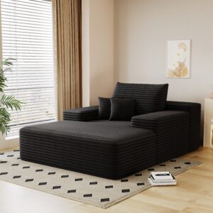 Modern Sofa bed  lounger for moviebonus room,No Assembly Required,Black(Plush Corduroy Fabric)