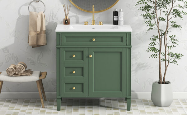 30'' Bathroom Vanity with Top Sink, Modern Bathroom Storage Cabinet with 2 Drawers and a Tip-out Drawer, Single Sink Bathroom Vanity